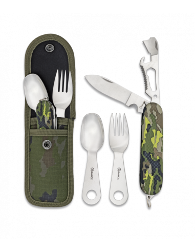 Set de Cubiertos Camping con funda Verde