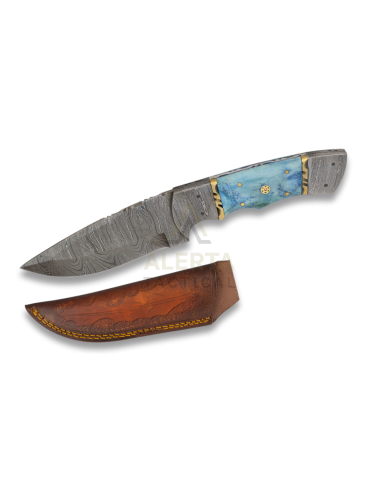Cuchillo de Caza Damasco Hueso Azul